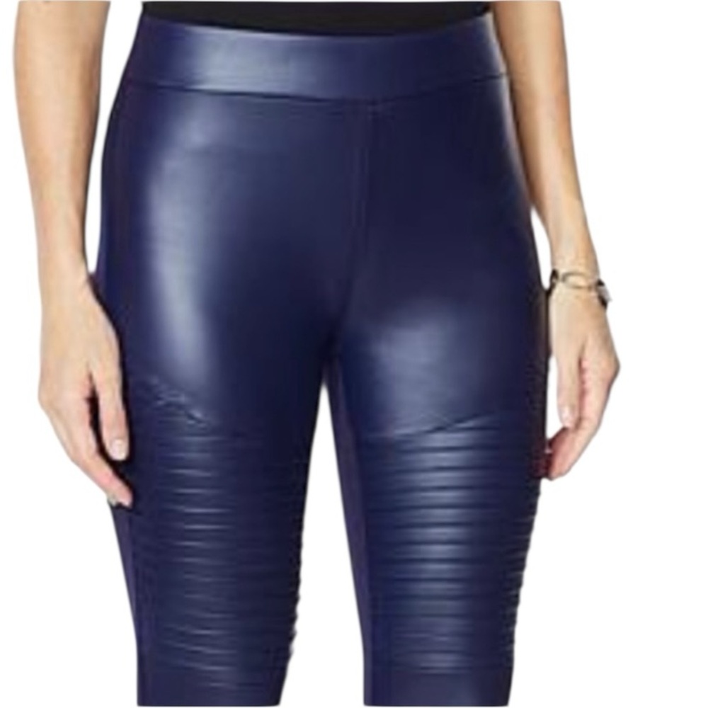 NWT DG2 by Diane Gilman 1X Deep Blue/Purple Pull On Faux Leather Moto Leggings
